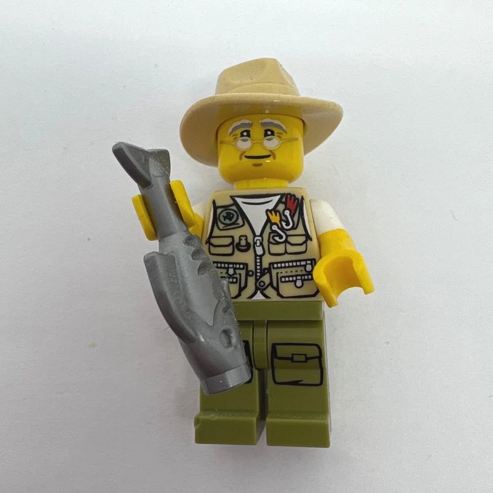 LEGO City Fisherman Minifigure Vest Safari Hat Fish Father's Day Dad Grandpa